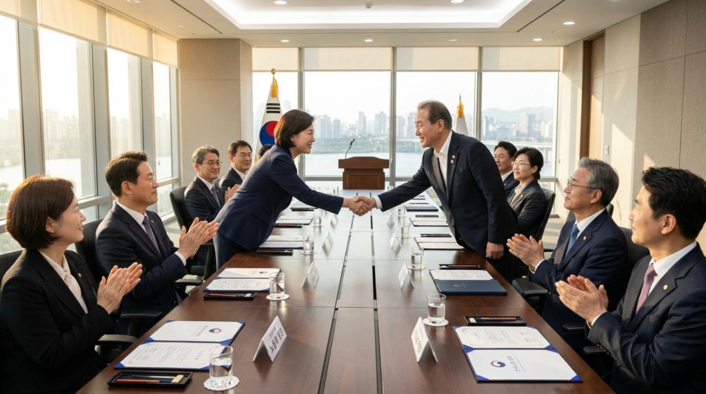 20년 만의 역사적 만남 노사 대립 중단 요청 · 한국노총과 영상산업 수장 회동 비상시국 협력 촉구